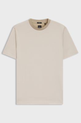 Mercerised-cotton T-shirt with micro pattern, Light Beige