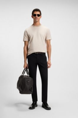 Mercerised-cotton T-shirt with micro pattern, Light Beige