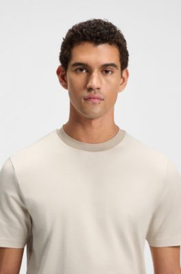 Mercerised-cotton T-shirt with micro pattern, Light Beige
