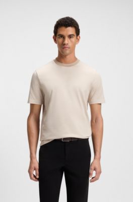Mercerised-cotton T-shirt with micro pattern, Light Beige