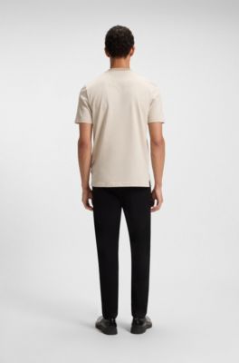 Mercerised-cotton T-shirt with micro pattern, Light Beige