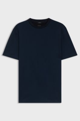 Mercerised-cotton T-shirt with micro pattern, Dark Blue