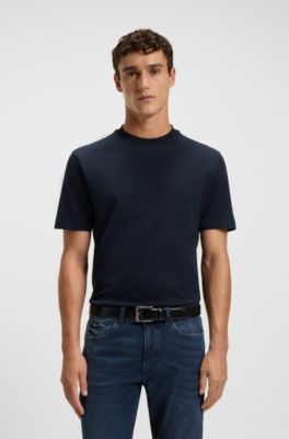 Mercerised-cotton T-shirt with micro pattern, Dark Blue