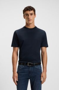 Fein gemustertes T-Shirt aus merzerisierter Baumwolle, Dunkelblau