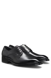 Scarpe Derby in pelle brunita con impunture, Nero