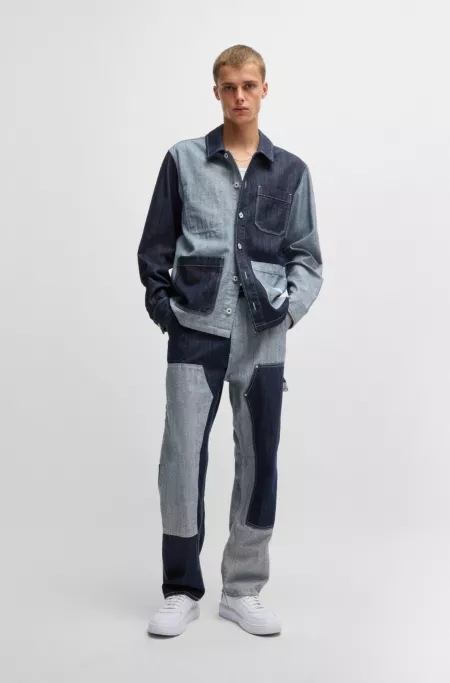 Loose-fit jeans in mixed denims