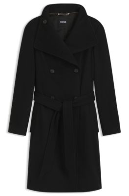 Hugo Boss ブラック ダブルブレスト ロングコート BOSS - スリムフィット ダブルブレスト トレンチコート - ブラック