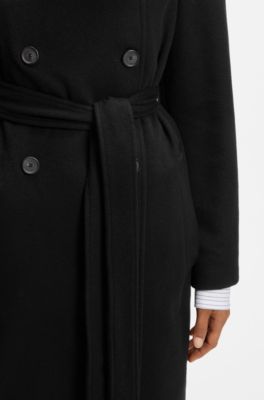 Manteau crois&eacute; en laine m&eacute;lang&eacute;e, Noir