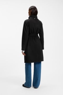 Manteau crois&eacute; en laine m&eacute;lang&eacute;e, Noir