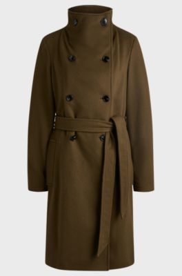 Manteau crois&eacute; en laine m&eacute;lang&eacute;e, Kaki