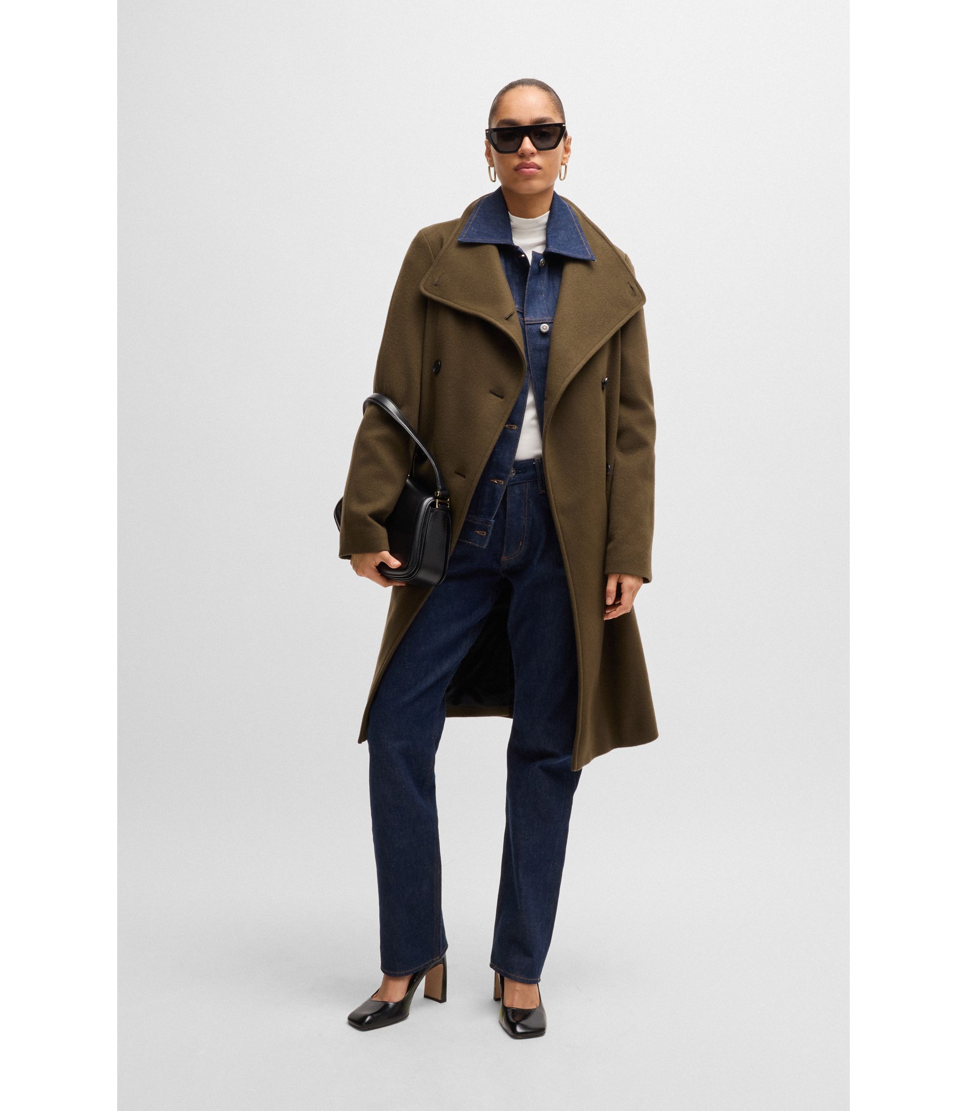 BOSS - ダブルブレストコート ウールブレンド - カーキ