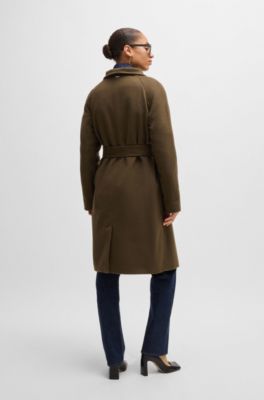 Manteau crois&eacute; en laine m&eacute;lang&eacute;e, Kaki