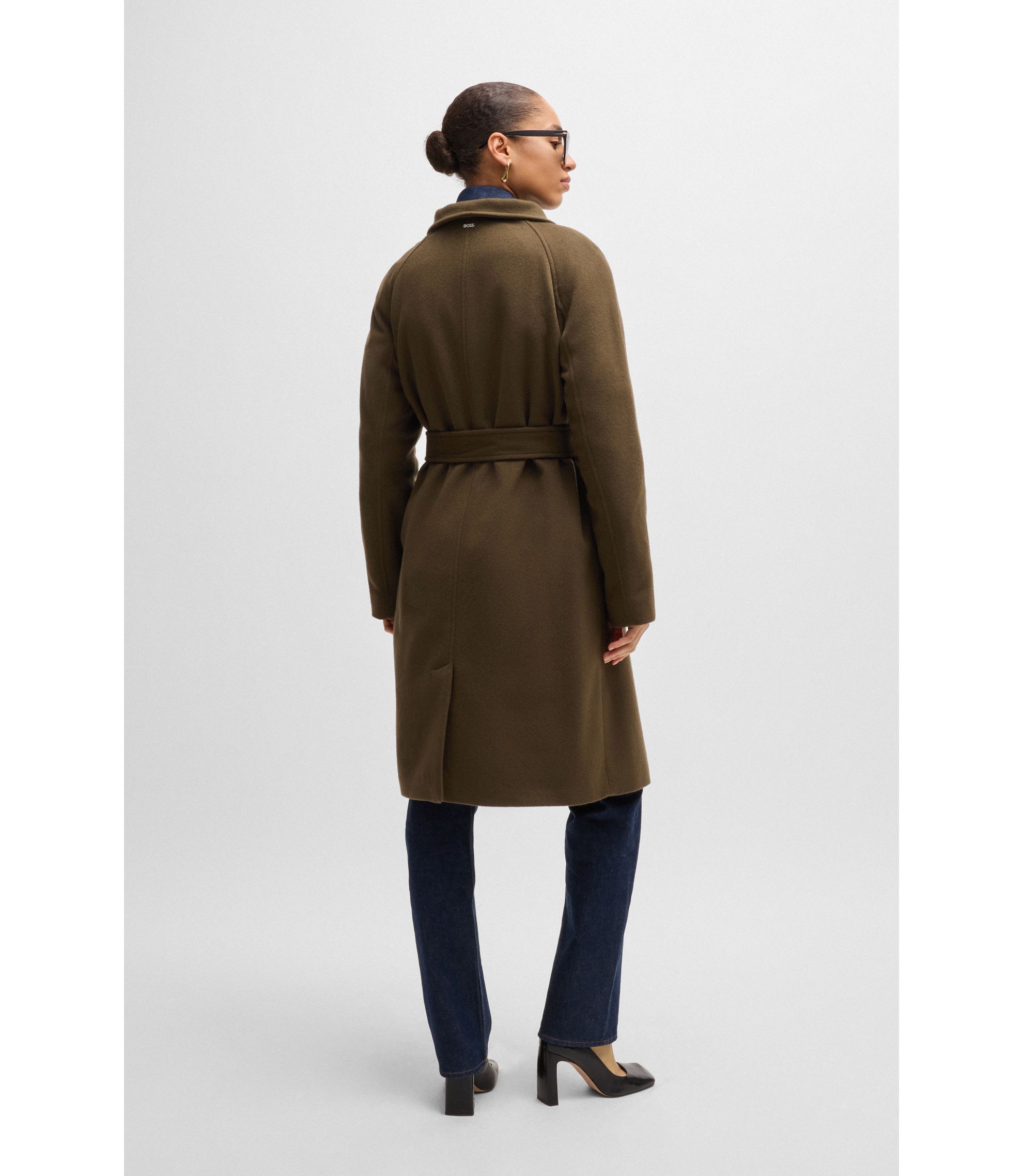 BOSS - ダブルブレストコート ウールブレンド - カーキ