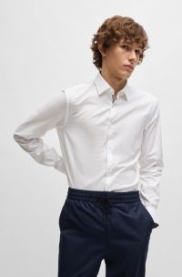 Camicia slim fit in cotone Oxford facile da stirare, Bianco