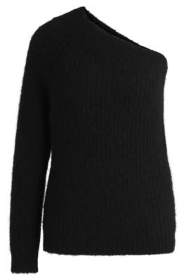 Hugo One-shoulder Regular-fit Sweater With Knitted Structure In Black