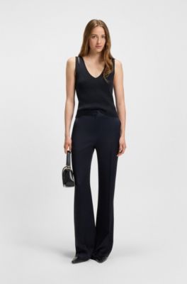 Sleeveless knitted top with V neckline, Dark Blue