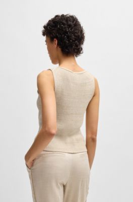 Sleeveless knitted top with V neckline, Light Beige