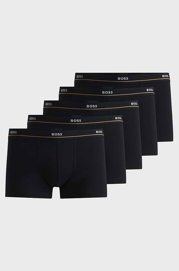 Five-pack of stretch-cotton trunks with logo waistbands, Black