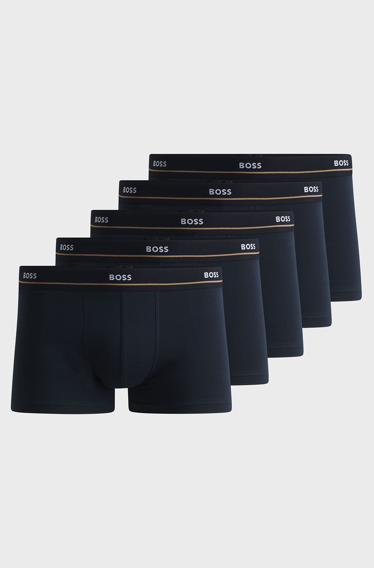Five-pack of stretch-cotton trunks with logo waistbands, Dark Blue
