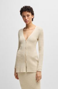 Cárdigan largo con estructura de canalé mouliné, Beige claro