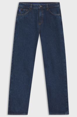 Relaxed-fit jeans in rinse-washed blue denim, Dark Blue