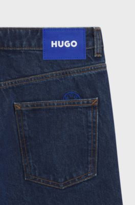 Relaxed-fit jeans in rinse-washed blue denim, Dark Blue