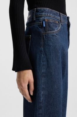 Relaxed fit jeans i vasket bl&aring; denim, M&oslash;rkebl&aring;