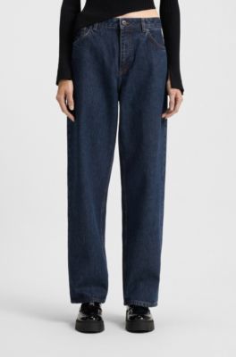 Relaxed fit jeans i vasket bl&aring; denim, M&oslash;rkebl&aring;