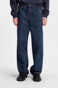 Jean Relaxed en denim bleu délavé, Bleu foncé