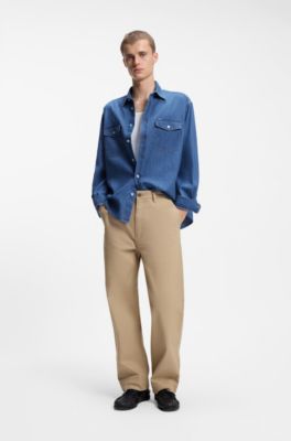 Loose-fit shirt in blue cotton denim, Blue