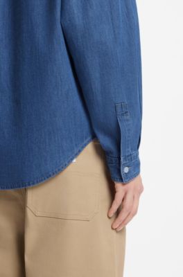 Loose-fit shirt in blue cotton denim, Blue