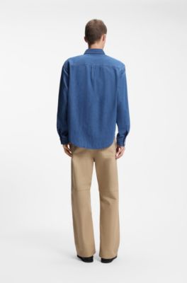 Loose-fit shirt in blue cotton denim, Blue