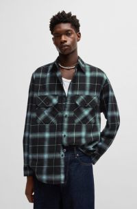 Chemise Oversize en flanelle de coton à carreaux, Noir à motif