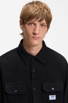 Oversized-fit shirt in a structured cotton blend, Black