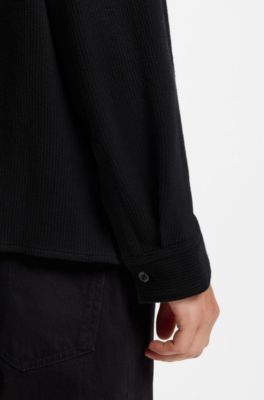 Oversized-fit shirt in a structured cotton blend, Black