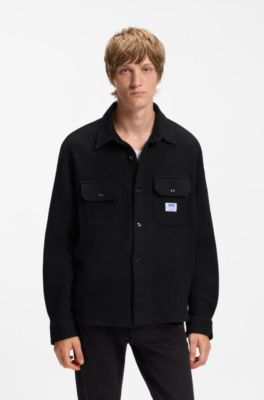 Oversized-fit shirt in a structured cotton blend, Black