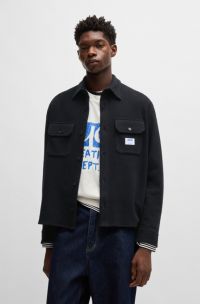 Oversized-fit shirt in a structured cotton blend, Black