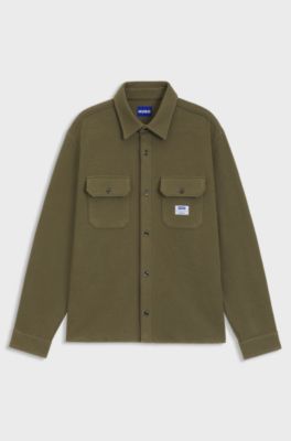 Oversized-fit shirt in a structured cotton blend, Olive