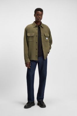 Oversized-fit shirt in a structured cotton blend, Olive