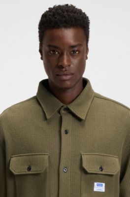 Oversized-fit shirt in a structured cotton blend, Olive