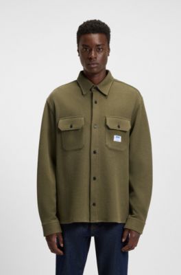 Oversized-fit shirt in a structured cotton blend, Olive