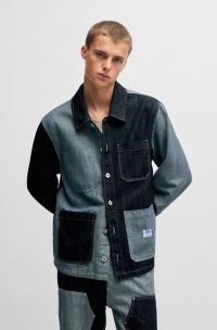 Relaxed-fit overshirt van verschillende denimstoffen, Donkerblauw