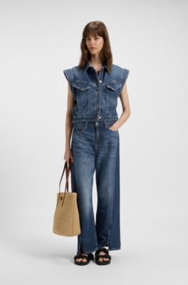 &Auml;rml&ouml;s jacka i indigof&auml;rgad denim och boxy fit, Bl&aring;