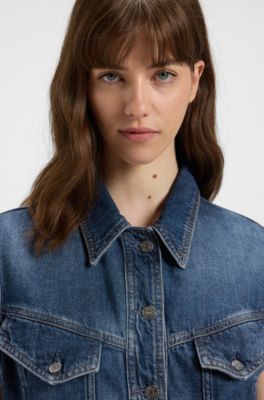 &Auml;rml&ouml;s jacka i indigof&auml;rgad denim och boxy fit, Bl&aring;