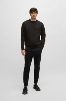 Cotton-blend sweatshirt with drop-needle stitching, Black