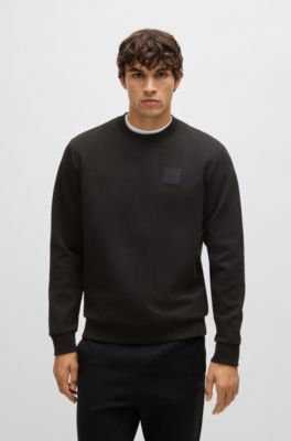 Cotton-blend sweatshirt with drop-needle stitching, Black