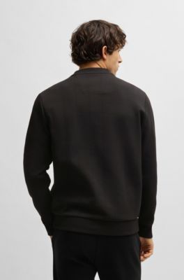 Cotton-blend sweatshirt with drop-needle stitching, Black