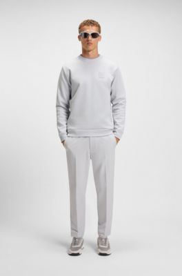 Cotton-blend sweatshirt with drop-needle stitching, Light Grey