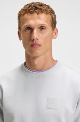 Cotton-blend sweatshirt with drop-needle stitching, Light Grey