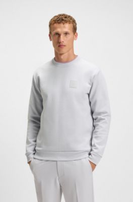 Cotton-blend sweatshirt with drop-needle stitching, Light Grey